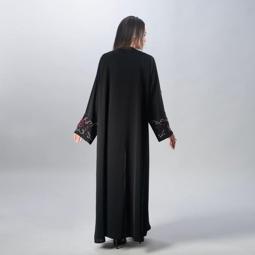 عباية لاميه تالقي - قماش كوري فاخر اسود مطرز