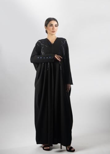 عباية سوداء فاخرة من لاميه – قماش ياباني مطرز عالي...