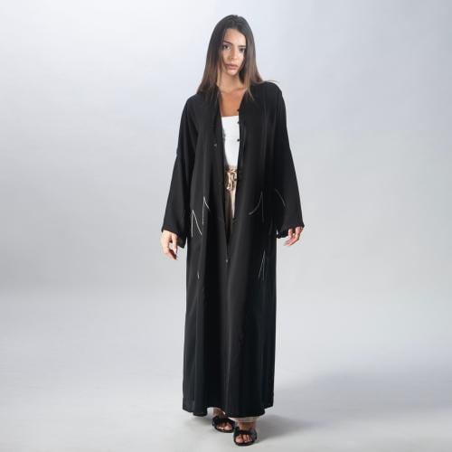 عباية لاميه تالقي - قماش كوري فاخر اسود مطرز بالرم...