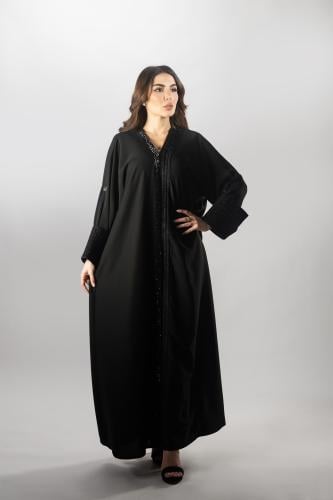 عباية سوداء فاخرة من لاميه – قماش ياباني مطرز عالي...