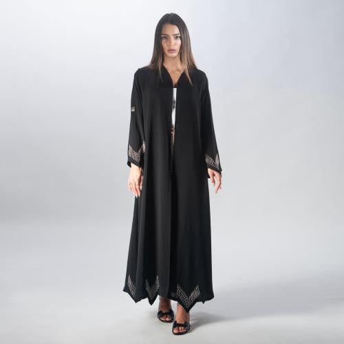 عباية لاميه تالقي - قماش كوري فاخر اسود مطرز