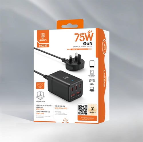 شاحن جداري بثلاث منافذ تايب سي و منفذين يو اس بي ب...