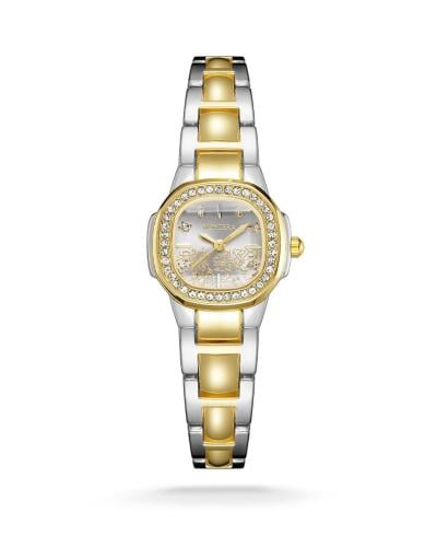 ساعة نسائي فضي وذهبي كرستال ميناء فضي