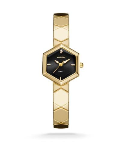 ساعة نسائي ذهبي سداسي ميناء اسود