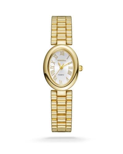 ساعة نسائي بيضاوي ذهبي ميناء ابيض