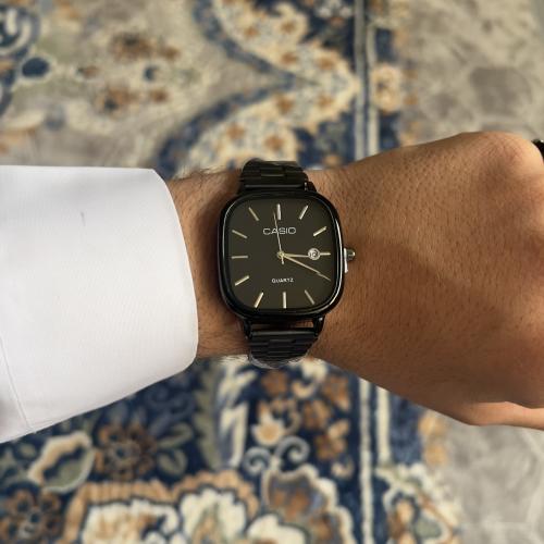 ساعة كاسيو مربع اطار اسود مينى اسود