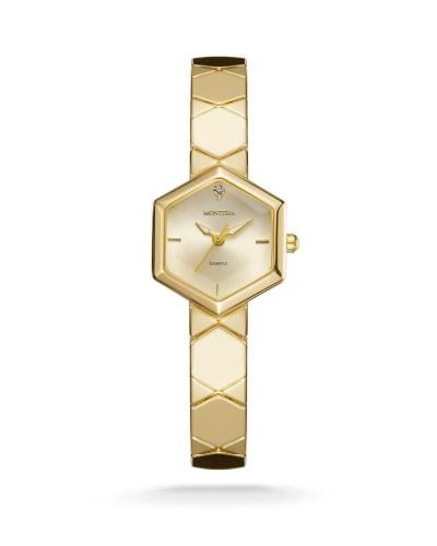 ساعة نسائي ذهبي سداسي ميناء ذهبي