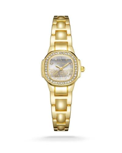 ساعة نسائي ذهبي كرستال ميناء فضي