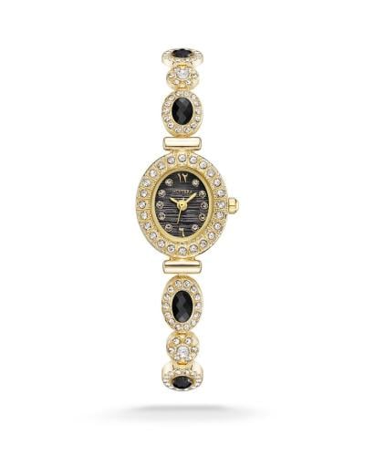 ساعة نسائي كرستال ذهبي ميناء اسود