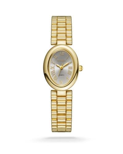 ساعة نسائي بيضاوي ذهبي ميناء فضي