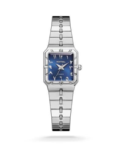 ساعة نسائي مربع فضي ميناء ازرق