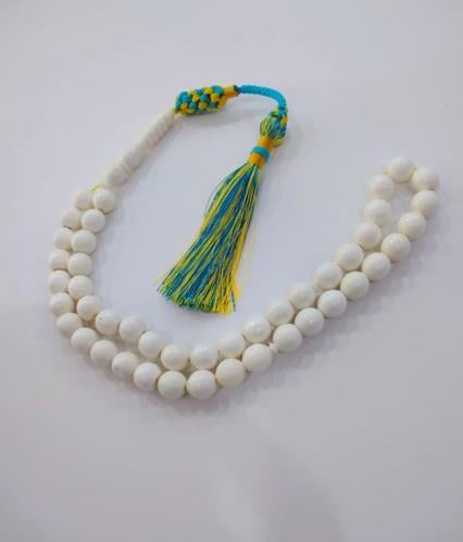 سبحة عظم بكركوشة اصفر وسماوي مختلط