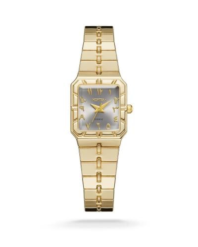 ساعة نسائي مربع ذهبي ميناء فضي