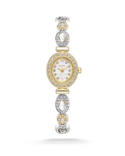 ساعة كرستال فضي وذهبي نسائي ميناء ابيض