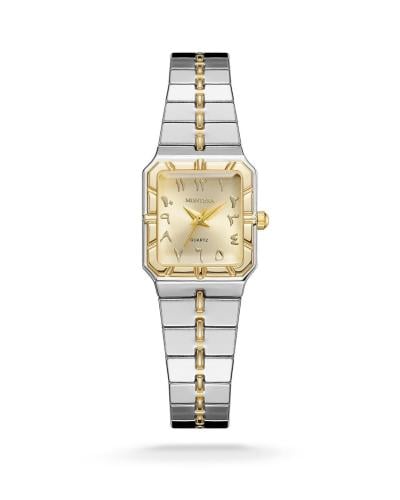 ساعة نسائي مربع فضي وذهبي ميناء ذهبي