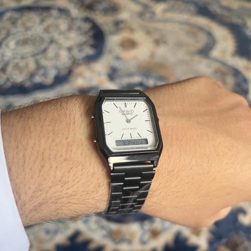 ساعة كاسيو فنتج اطار اسود مينا ابيض