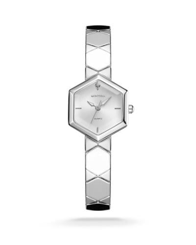 ساعة نسائي فضي سداسي ميناء فضي