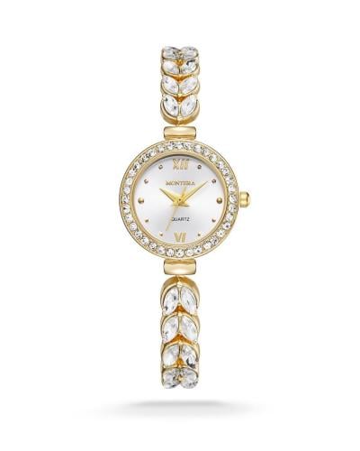 ساعة نسائي سنبلة دائري ذهبي ميناء ابيض