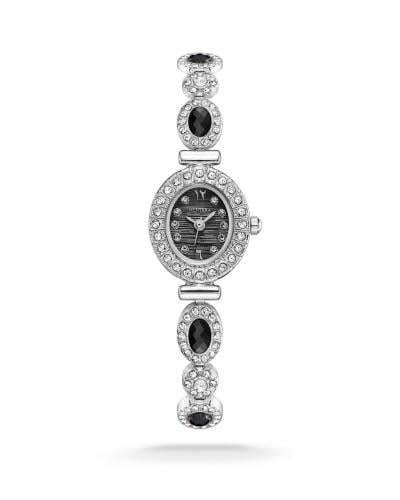 ساعة نسائي كرستال فضي ميناء اسود