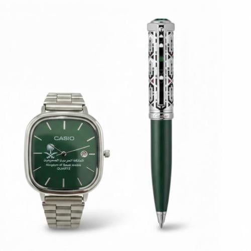 طقم ساعة كاسيو شعار السعودية وقلم اصدار2025