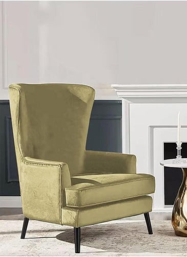 كرسي ملكي بظهرية مجنحة وذراعين منجد بالمخمل - ذهبي