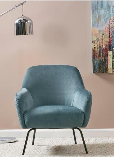 كرسي جانبي من البوكليه والخشب السويدي - ازرق