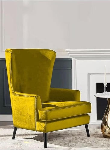 كرسي ملكي بظهرية مجنحة وذراعين منجد بالمخمل - ذهبي