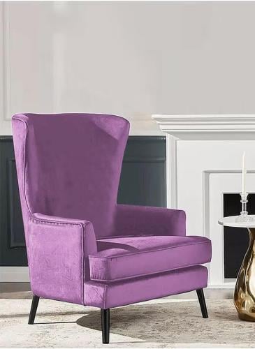 كرسي ملكي بظهرية مجنحة وذراعين منجد بالمخمل - بنفس...