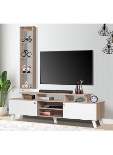 طاولة تلفزيون | خزانة تلفزيون MDF حديثة مع رفوف وس...