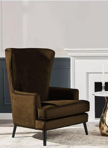 كرسي ملكي بظهرية مجنحة وذراعين منجد بالمخمل - ذهبي