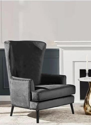 كرسي ملكي بظهرية مجنحة وذراعين منجد بالمخمل - ذهبي