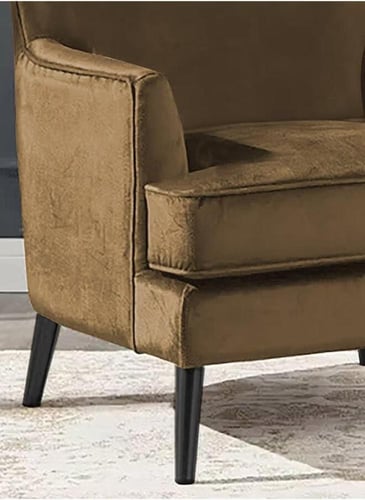 كرسي ملكي بظهرية مجنحة وذراعين منجد بالمخمل - بني...