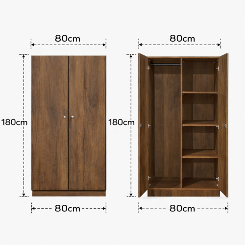 دولاب ملابس خشب بابين – مقاس 80×180 لون بني خشبي