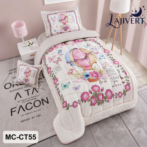 مفارش أطفال بناتي نفر ونص - 4 قطع بتصميم زهور أنيق