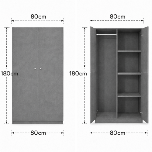 دولاب ملابس خشب بابين – مقاس 80×180 لون رصاصي