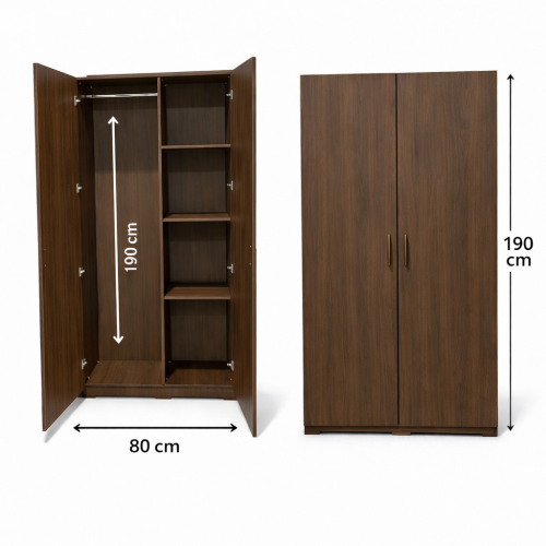 دولاب ملابس خشب 2 باب - مقاس 80*190 عمق 40 لون بني...