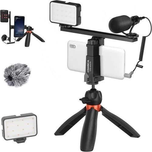 طقم لاقطة تسجيل كوميكا للجوال مع اضاءة وستاند وحام...