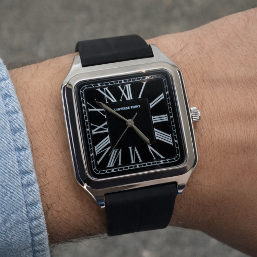 ساعة رجالية جلد لون أسود