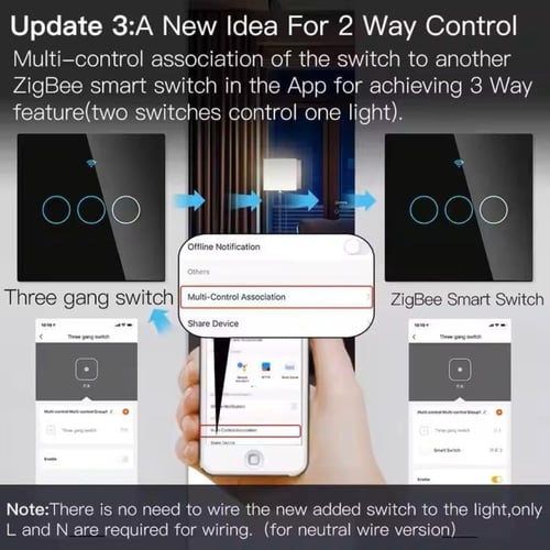 مفتاح إضاءة ذكي زجاج واي فاي تحكم عبر التطبيق والص...
