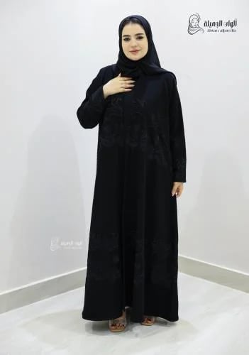 Black Hary abaya embroidered with soft black embroidery