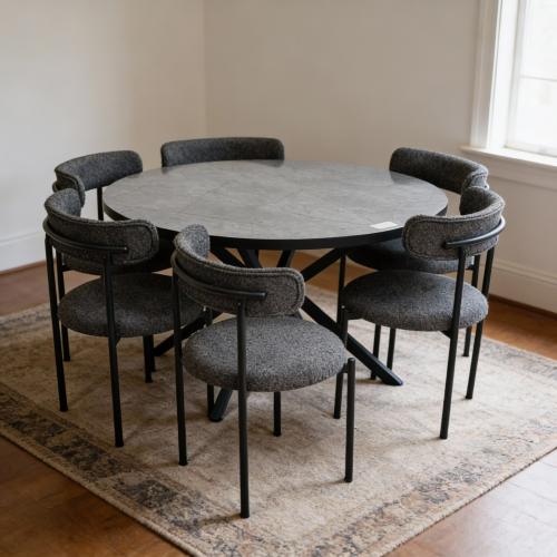 طاولة طعام دائرية بتصميم عصري 6 كرسي بالوان مختلفه