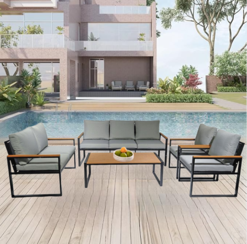 طقم جلوس خارجي أنيق وعصري لـ 7 أشخاص لون رمادي فات...