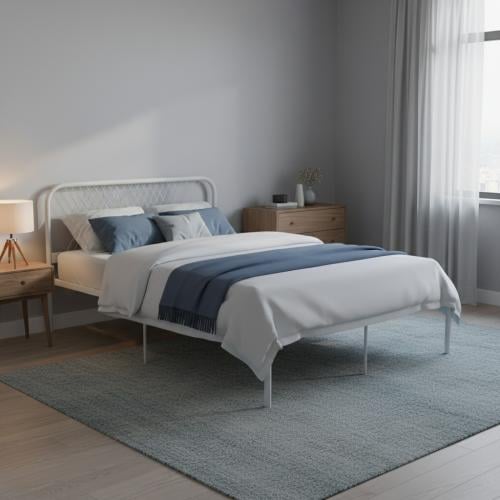 سرير معدني عصري بتصميم مميز لون أبيض مقاس 140*200...