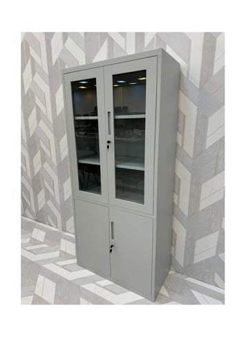 دولاب مكتبي فاخر بزجاج علوي ومعدن سفلي مقاس 80 سم