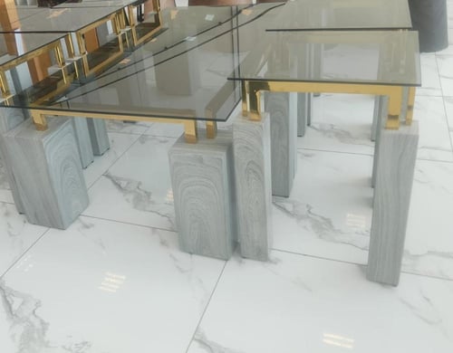 طقم طاولات خدمة بتصميم مستطيل زجاج 6+1