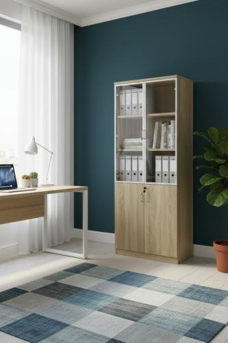 دولاب تخزين مكتبي أنيق مع واجهة زجاجية 80 سم