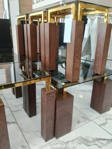 طقم طاولات خدمة بتصميم مستطيل زجاج 6+1