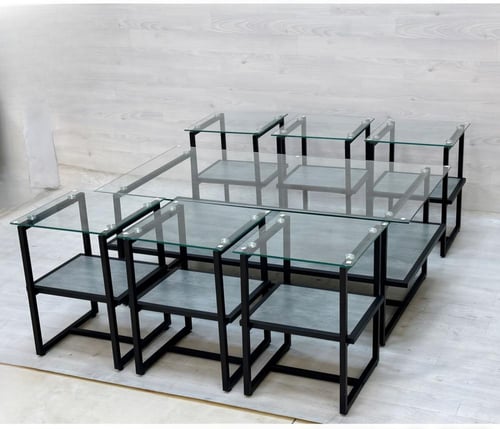 طقم طاولات خدمة خشب وزجاج 6+1 بتصيم عصري وأنيق