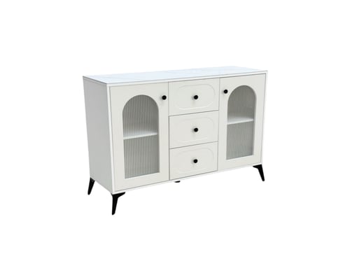 دولاب بوفيه بسطح سيراميك بمقاسات مختلفة لون أبيض