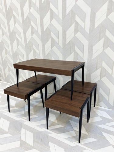 طقم طاولات خدمة 4+1 لون بني داكن